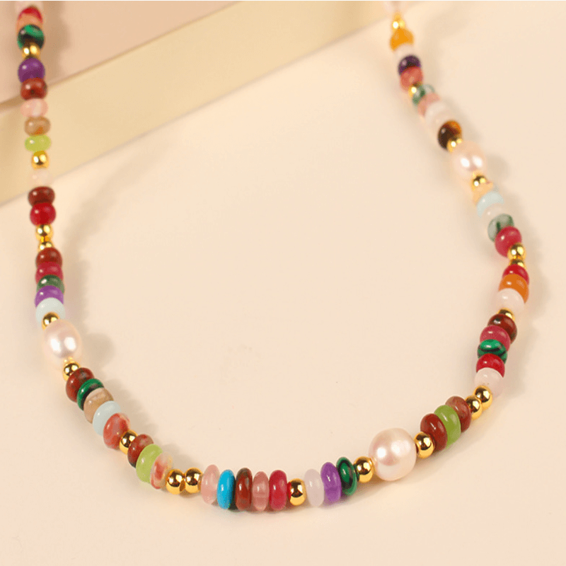 Light Luxury Niche Retro Colored Beaded Pearl Necklace for Women