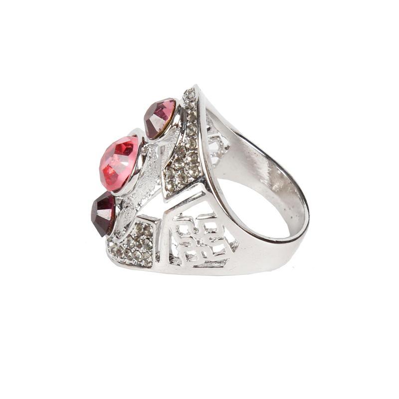 Three Red Diamond Silver Ring