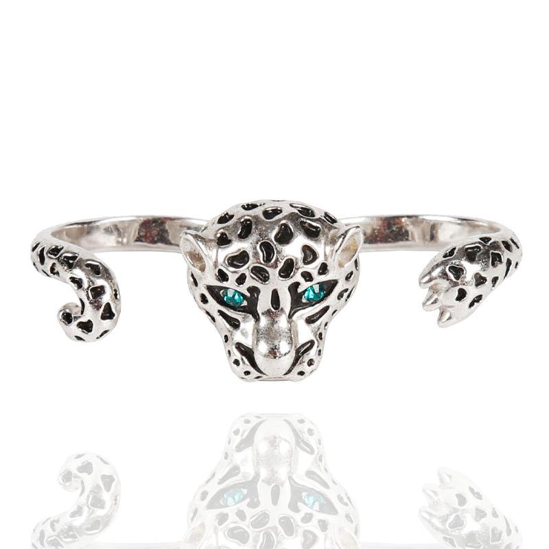 Leopard Head Shaped Double Ring Silver Ring