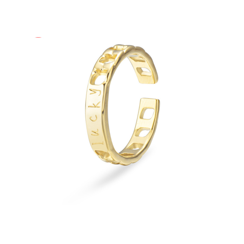 Titanium Steel Landscape Metal Personality Niche Design Round Hollow Gold Plated Simple Opening Ring
