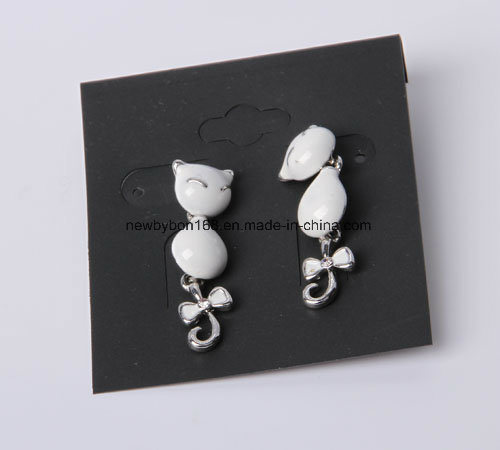 Snake Earring with Epoxy and Rhinestone in Rhodium Plated
