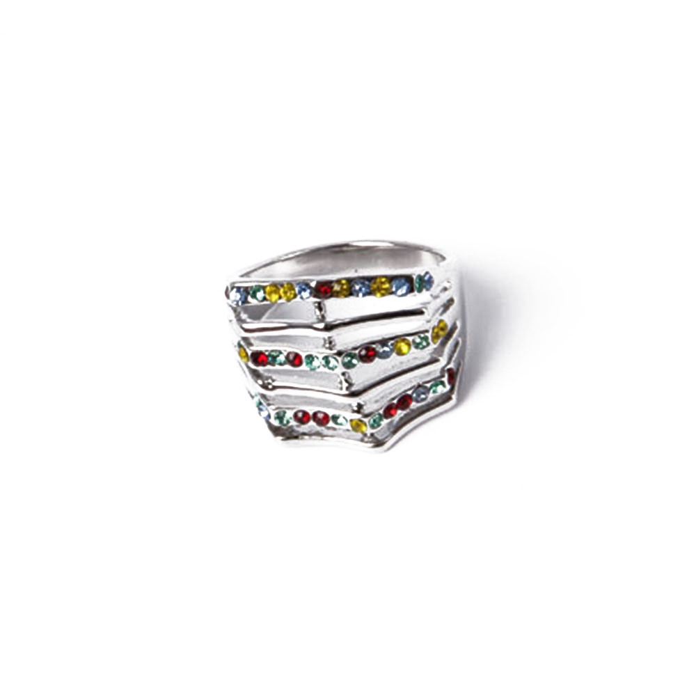 New Design Fashion Jewelry Silver Ring with Colorful Rhinestone