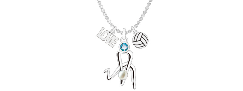 Summer Sport Girl Silver Volleyball Letters Jewelry Set