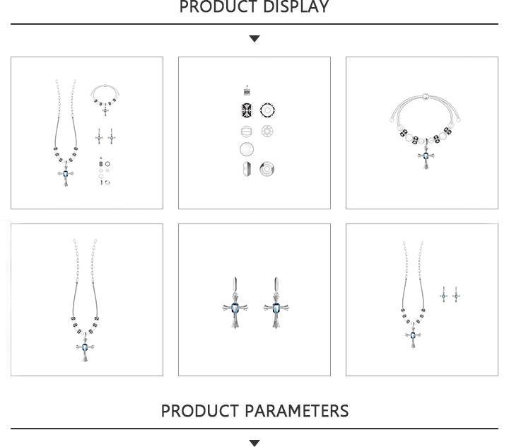 Fashion Elegant Inlaid Sapphire Cross-Shaped Silver Jewelry Set