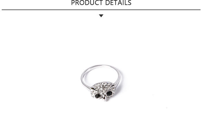 Fashion Jewelry Owl Shape Silver Ring with White Rhinestone