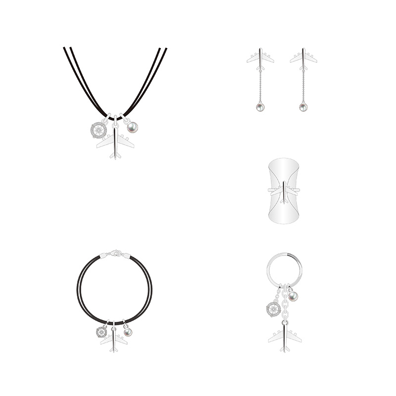 Summer Fashion Silver Airplane Model Pattern Jewelry Set