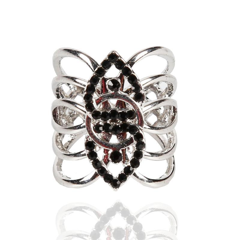 Double Spade Red Black Silver Ring