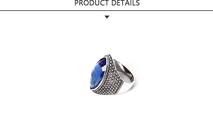 Fashion Jewelry Ring Anti-Rhodium Plated Blue Glass Stone