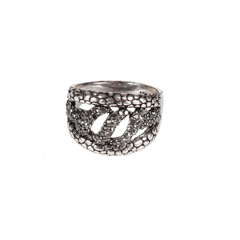 Color Diamond or Monochrome Diamond Snake Silver Ring