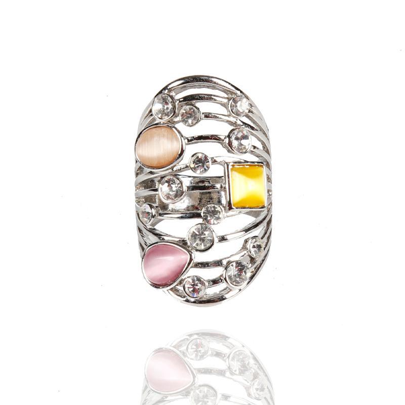 Colored Crystal Diamond Silver Ring