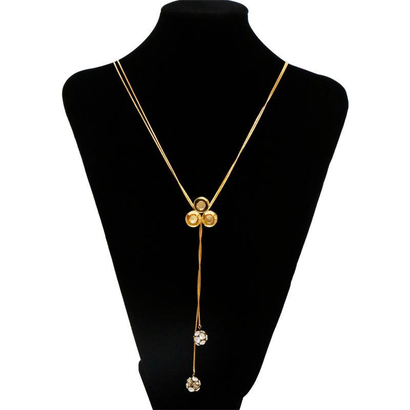 Gemstone Pendant Rope Alloy Bead Necklace