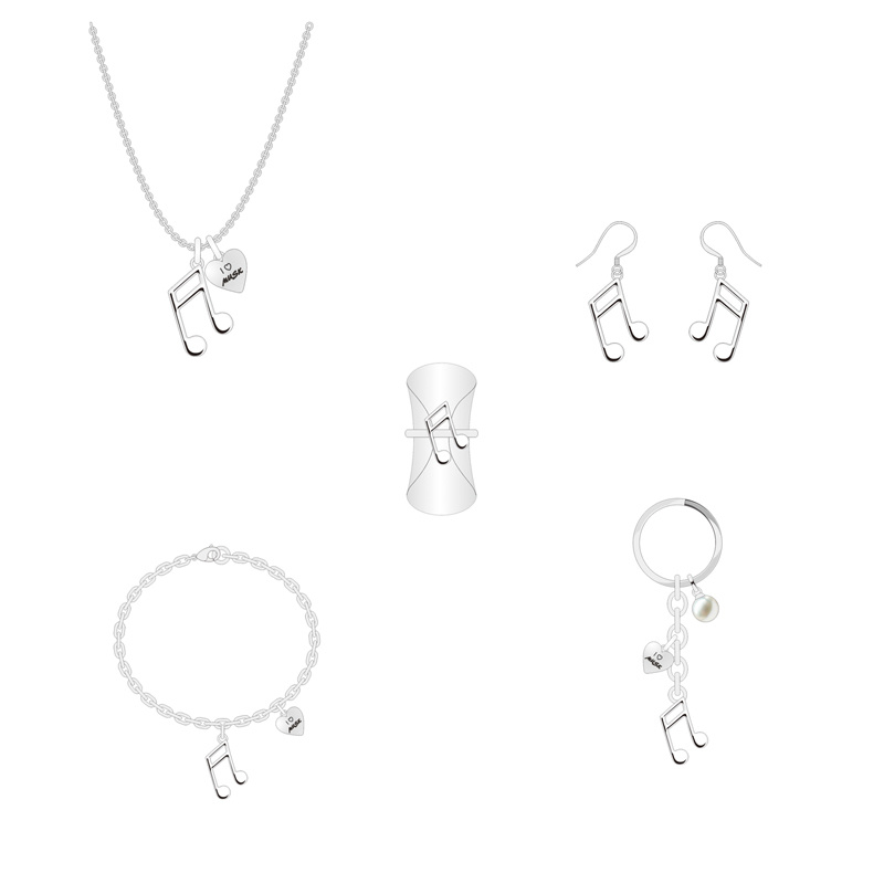 Top Fashion High Quality Silver Literary Music Note Jewelry Set