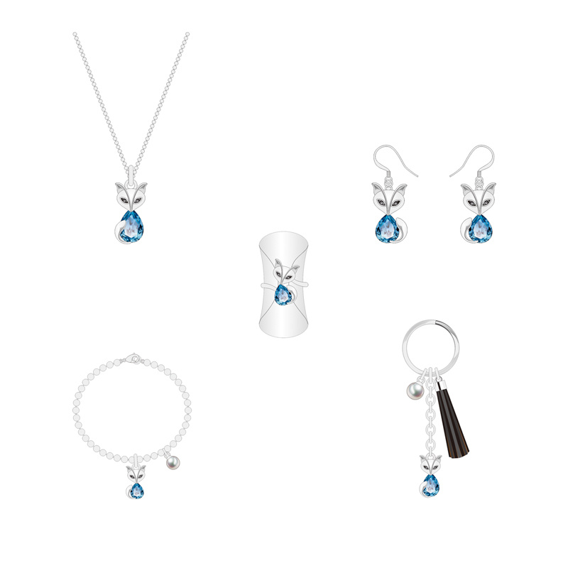 Cost Performance Blue Crystal Fox Jewelry Set