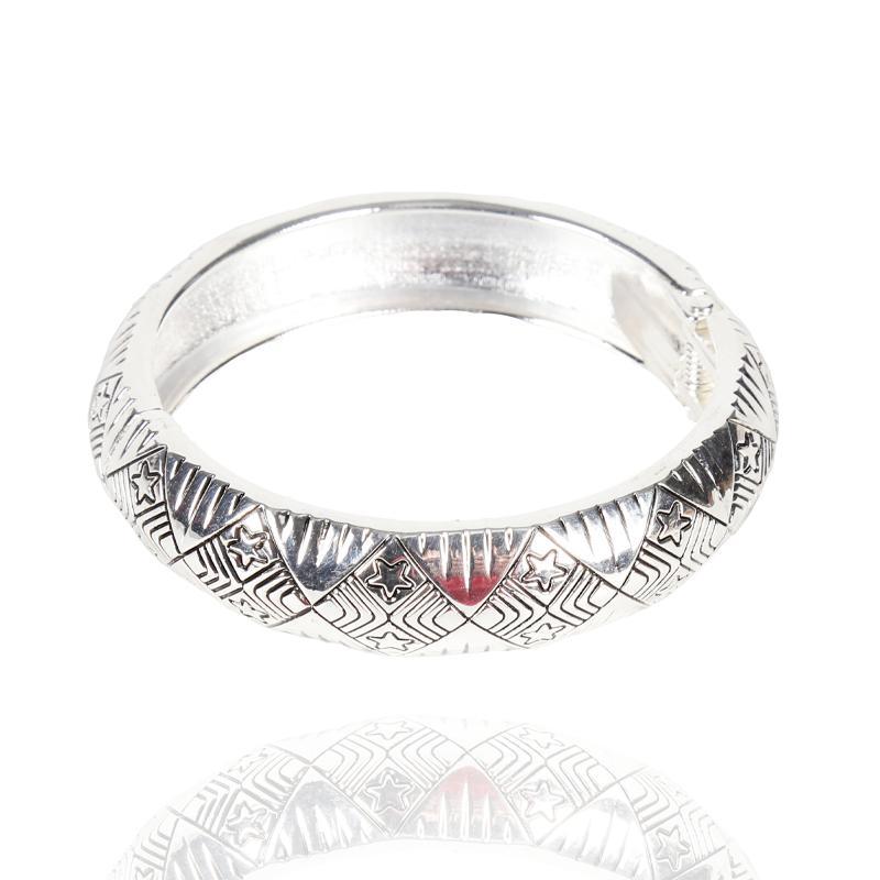 Star Pattern Carved Silver Bracelet