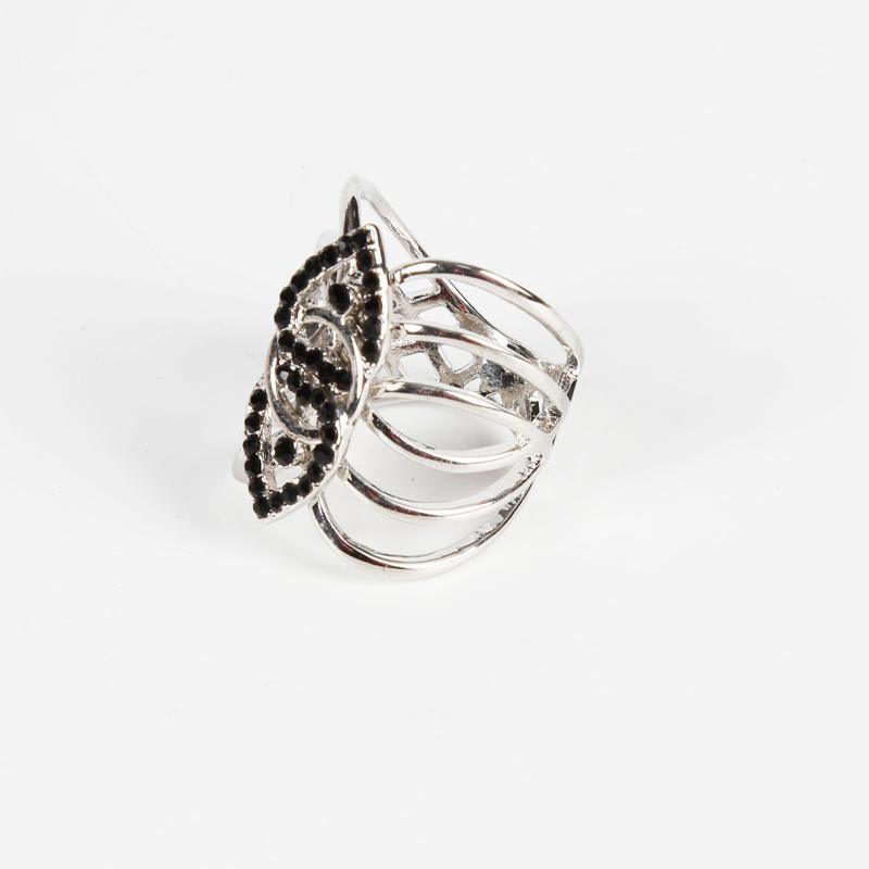 Double Spade Red Black Silver Ring