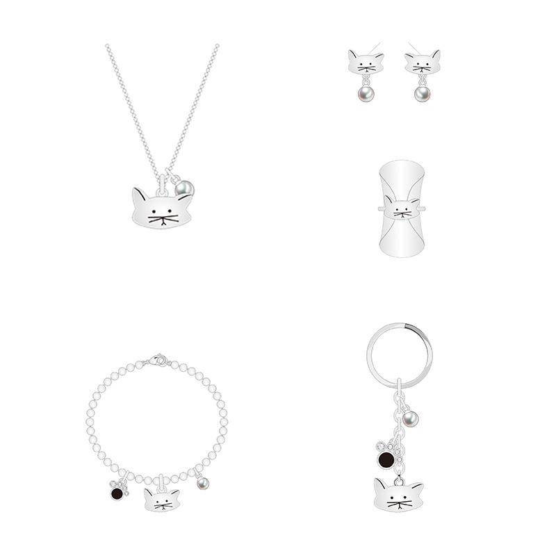 Vertical Type Cute Big Head Cat Jewelry Set
