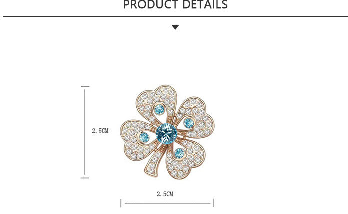 Fashion Jewelry Flower Shape Gold Brooch with Blue Rhinestone