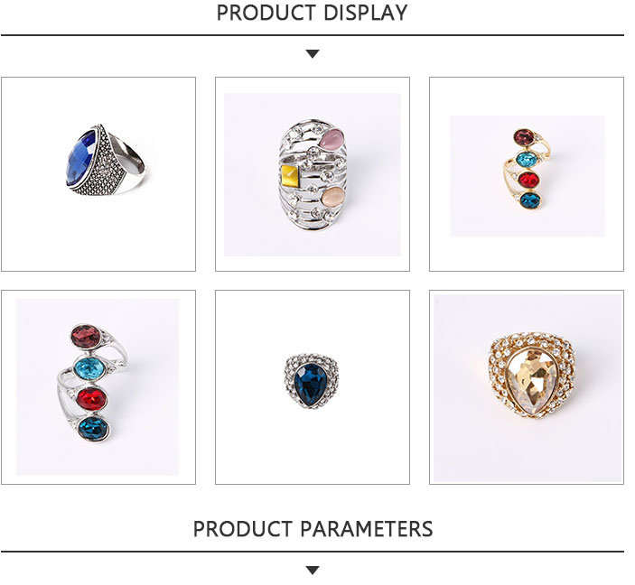 Fashion Jewelry Ring Anti-Rhodium Plated Blue Glass Stone