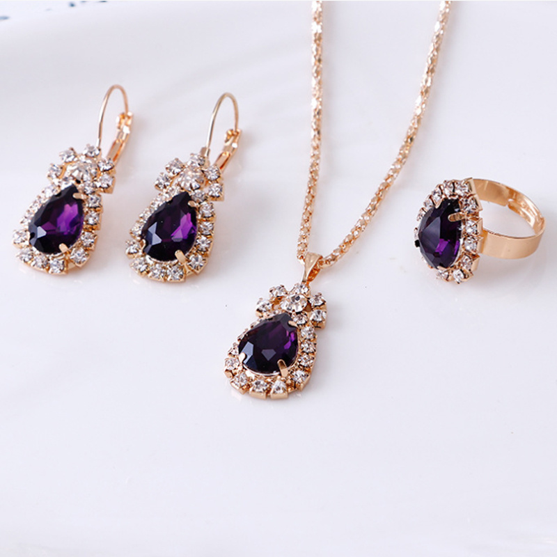 Sparkling Rhinestone Necklace, Earrings and Ring Set