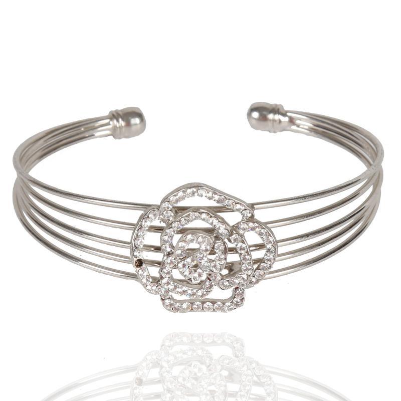 Rose Pattern Hollow out Silver Bracelet