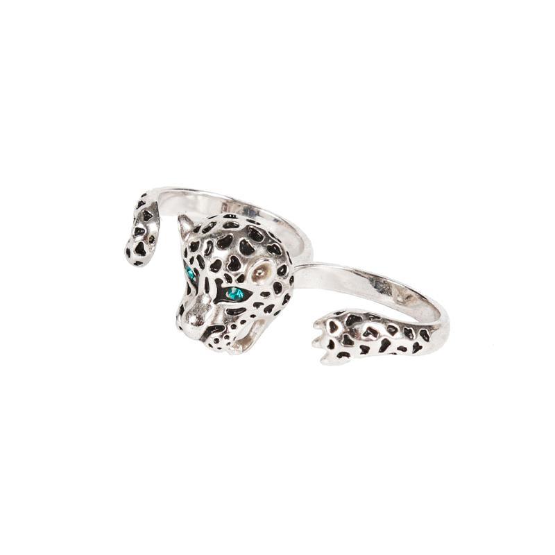 Leopard Head Shaped Double Ring Silver Ring