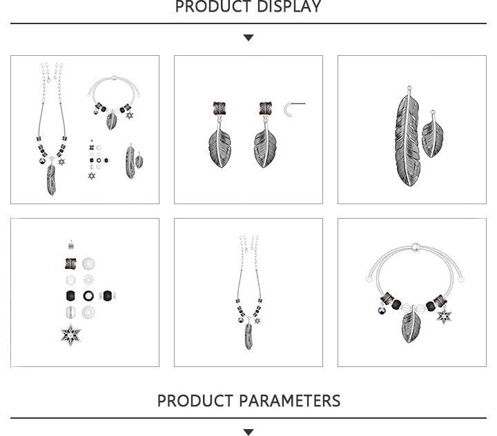 Trendy Grey Inlaid Silver Jewelry Set with Feathers