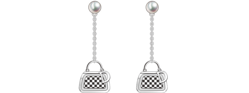 Silver Black and White Checkered Lock Necklace Jewelry Set