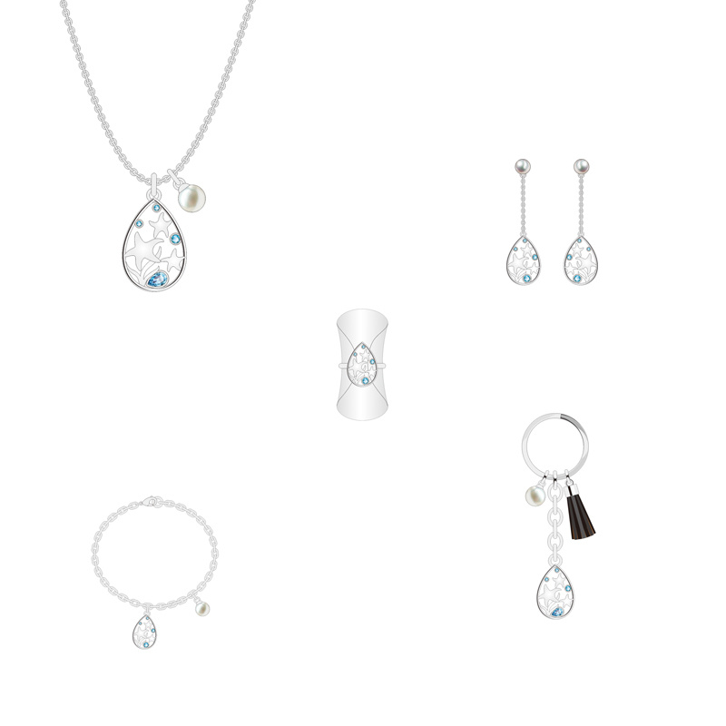 Sell Well Crystal-Like Charming Sapphire Starfish Jewelry Set