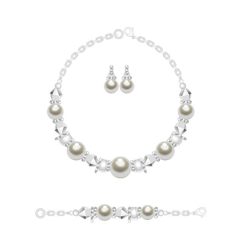 Silver Jewelry Set for Young People with Pearls