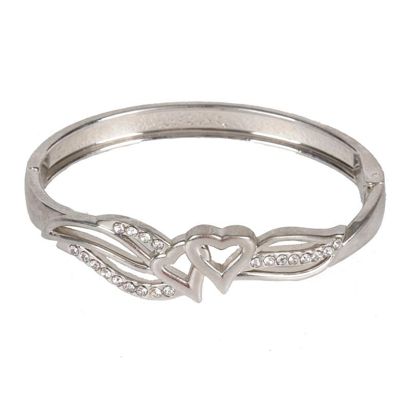 Two Hearts Tailing Silver Bangle