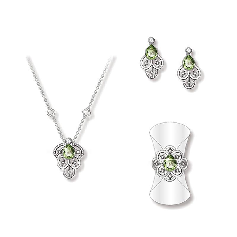 Insect Shaped Silver Jjewelry Set with Emeralds