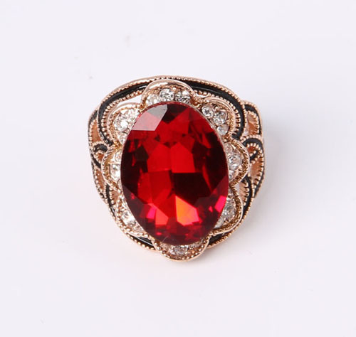 Stretch Fashion Jewelry Ring with Resin Stone and Rhinestones