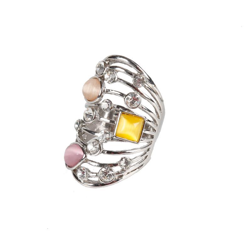 Colored Crystal Diamond Silver Ring