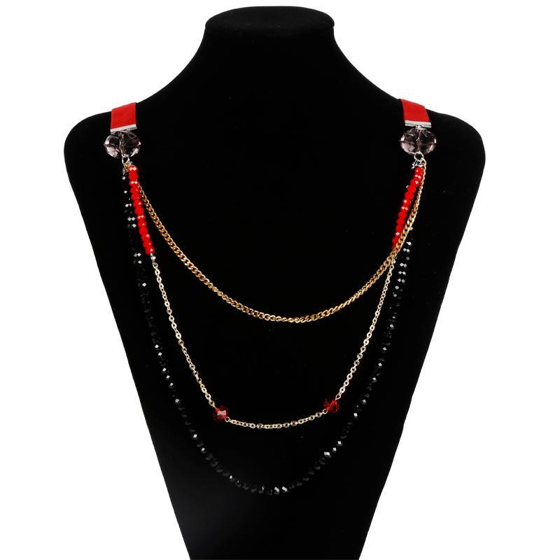 Gemstone Pendant Rope Alloy Bead Necklace