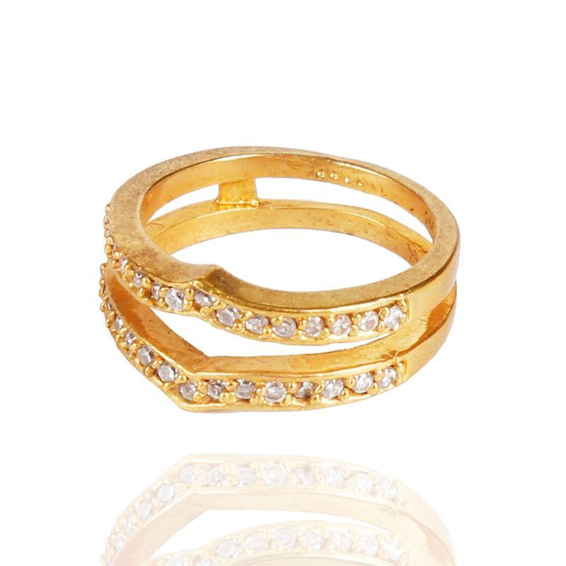Double Row Diamond Pointed Gold Ring