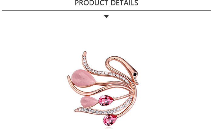Quality Fashion jewelry Swan Type Gold Brooch with Pink Rhinestone