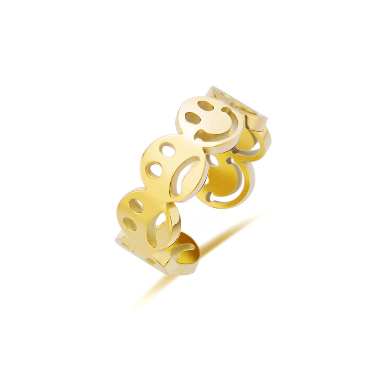 Titanium Steel Do Not Fade Smiley Ring Female Instagram Fashion Double-Layer Niche Design Sense European and American Cold Wind Index Finger Ring Jewelry
