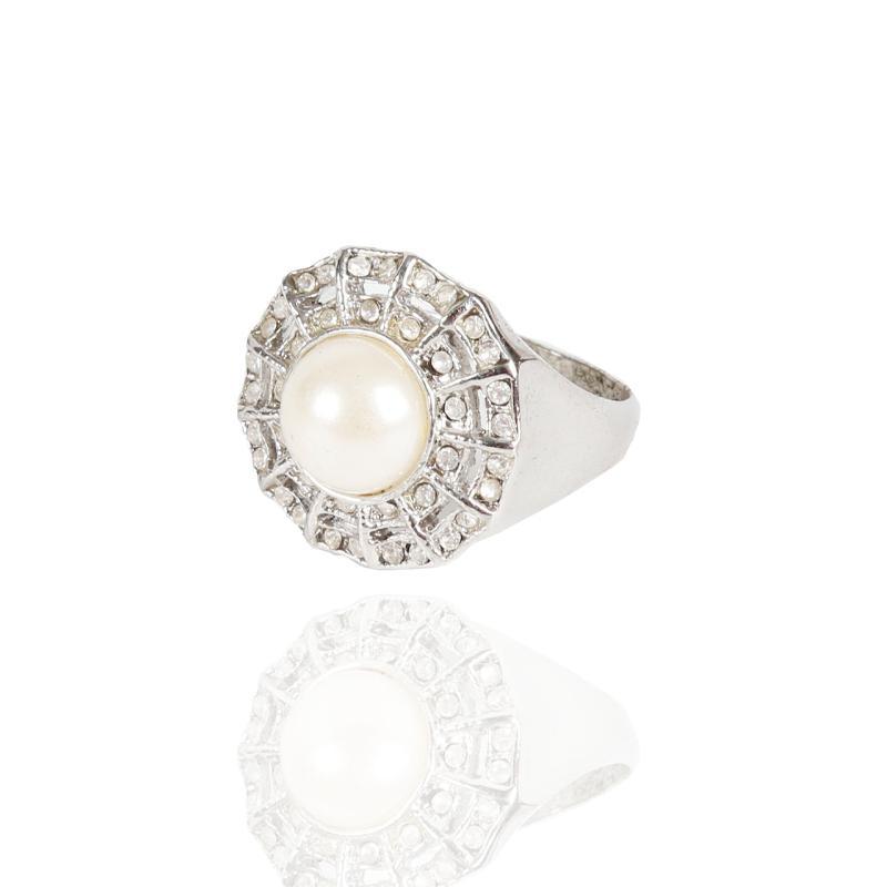 Sun Shaped Pearl Diamond Silver Ring