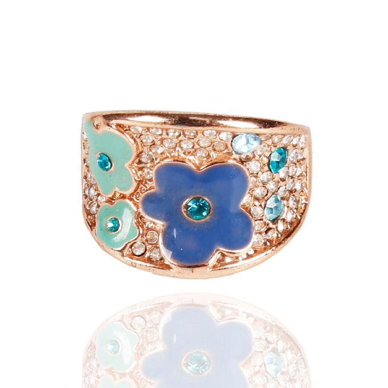 Blue Flower Pattern Gold Ring