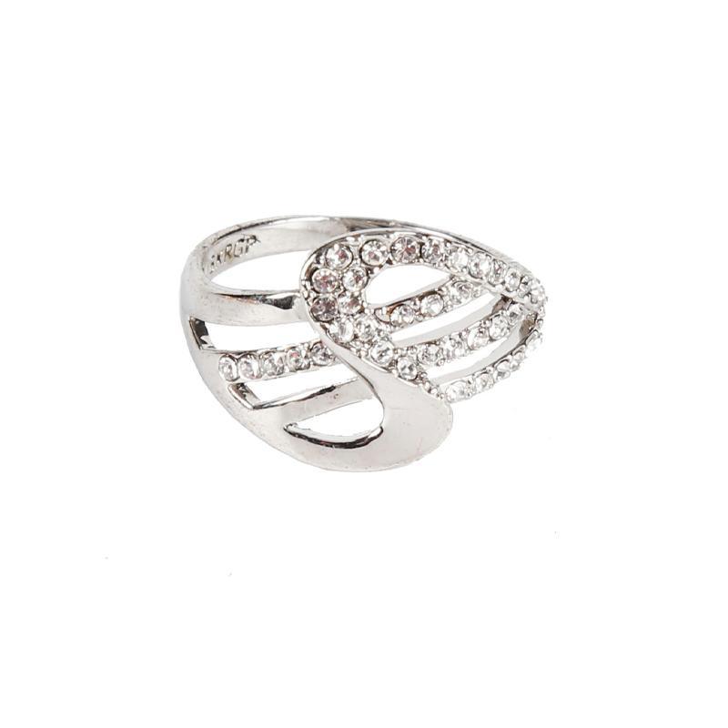 Abstract Pattern Swan Shape Gold and Silver Double Color Ring