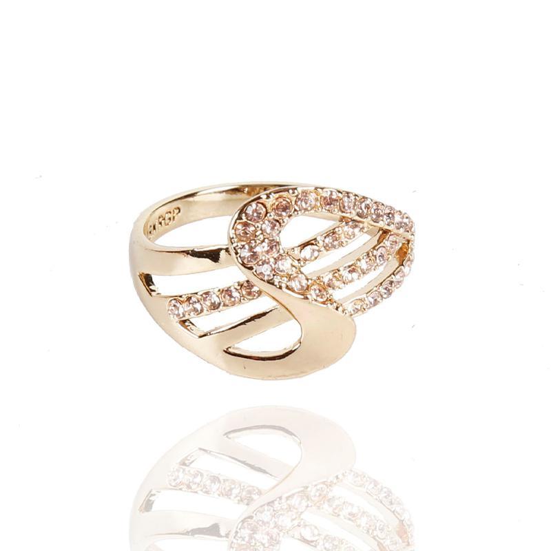 Abstract Pattern Swan Shape Gold and Silver Double Color Ring