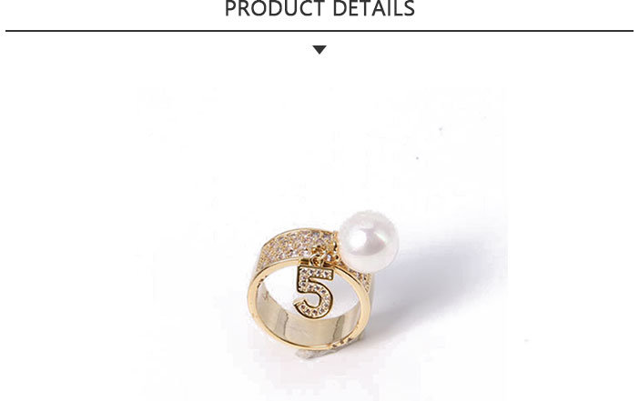 Fancy Fashion Jewelry Pearl Gold Ring with Number 5