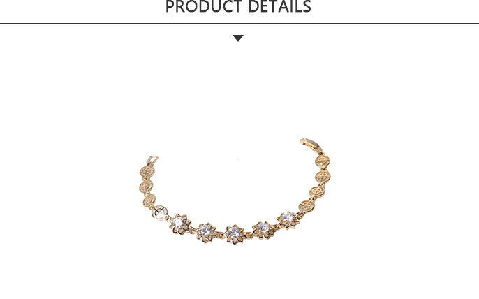 Fashion Jewelry Gold Open Bracelet with Flowers Rhinestones