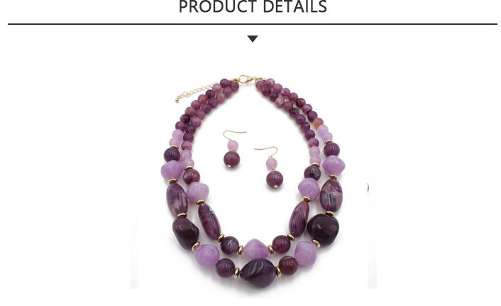 Fashion Purple Bead Necklace Earings Jewelry Set