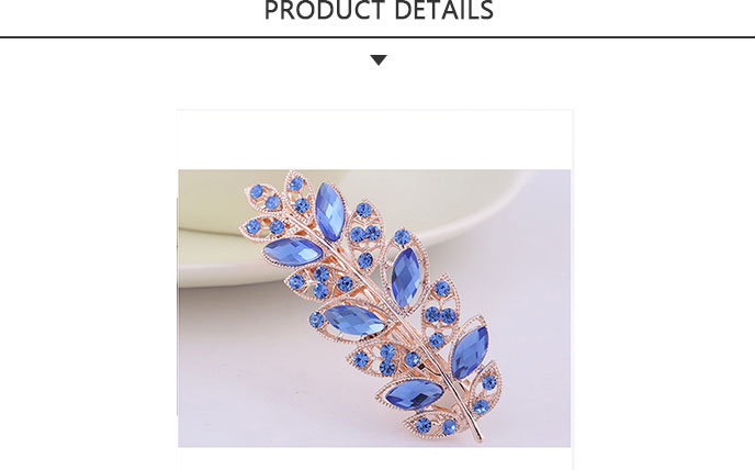 Fashion Leaf Shape Hair Clip with Blue Diamonds